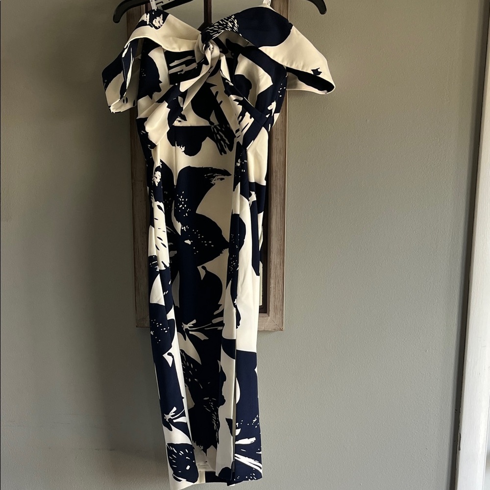 Bardot Navy and Cream Midi Dress